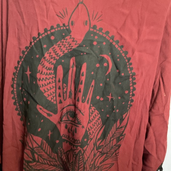 Gypsy warrior maroon colored light cardigan with fringe detail size OS - Picture 4 of 5